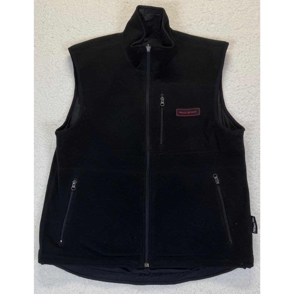 Polo Sport Ralph Lauren Reversible Vest Black Fleece Nylon Full Zip, Mens Medium